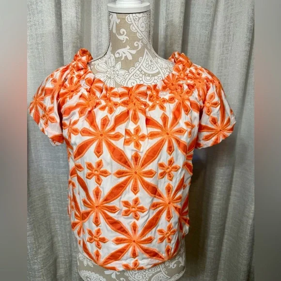 Skies Are Blue Orange Embroidered Off-Shoulder Top Small NWT - Picture 2 of 8